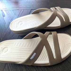 Taupe Slip-on Crocs Sandals